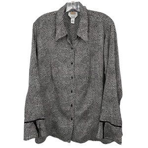 Talbots Pure Silk Blouse Black and Off-White Button Up Bell Cuffs Plus Size 18W
